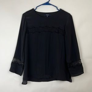 MADEWELL silk blouse lace detail black with 3/4 sleeves L